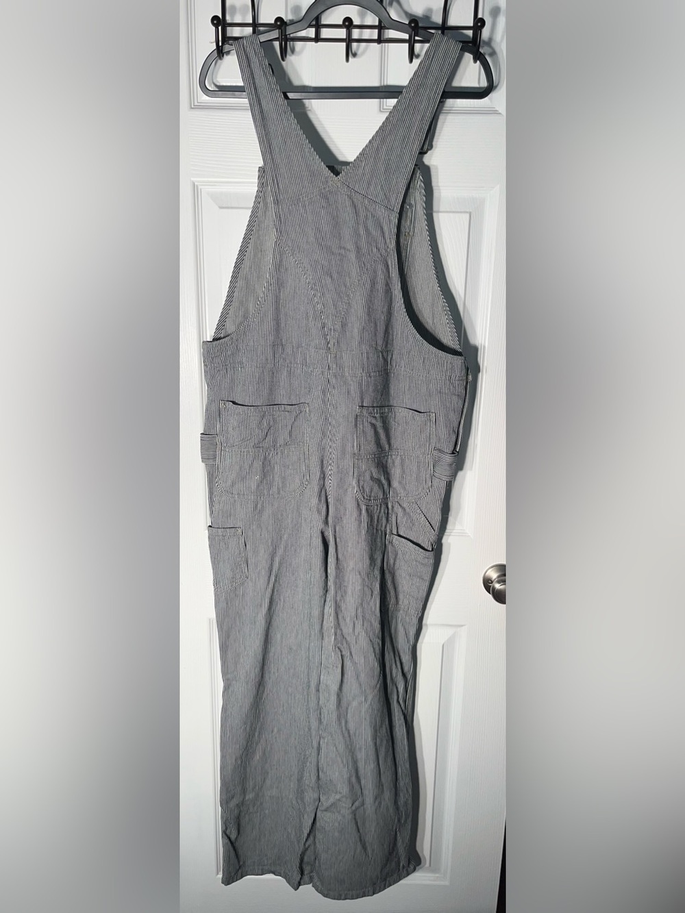 Carhartt Denim Bib Overall Women’s Large Relaxed Fit Cotton Railroad Stripe - Picture 12 of 15